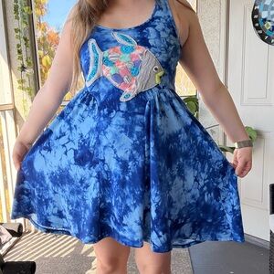 Upcycled Blue Tie-Dye Fish Dress – Adult Small – One of a Kind